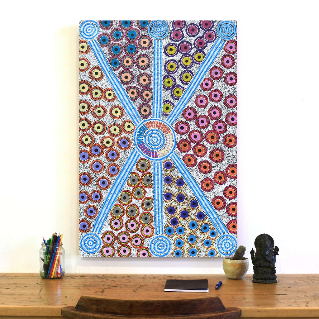Aboriginal Artwork by Alfreda Nungarrayi Martin, Ngapa Jukurrpa (Water Dreaming) - Puyurru, 91x61cm - ART ARK®