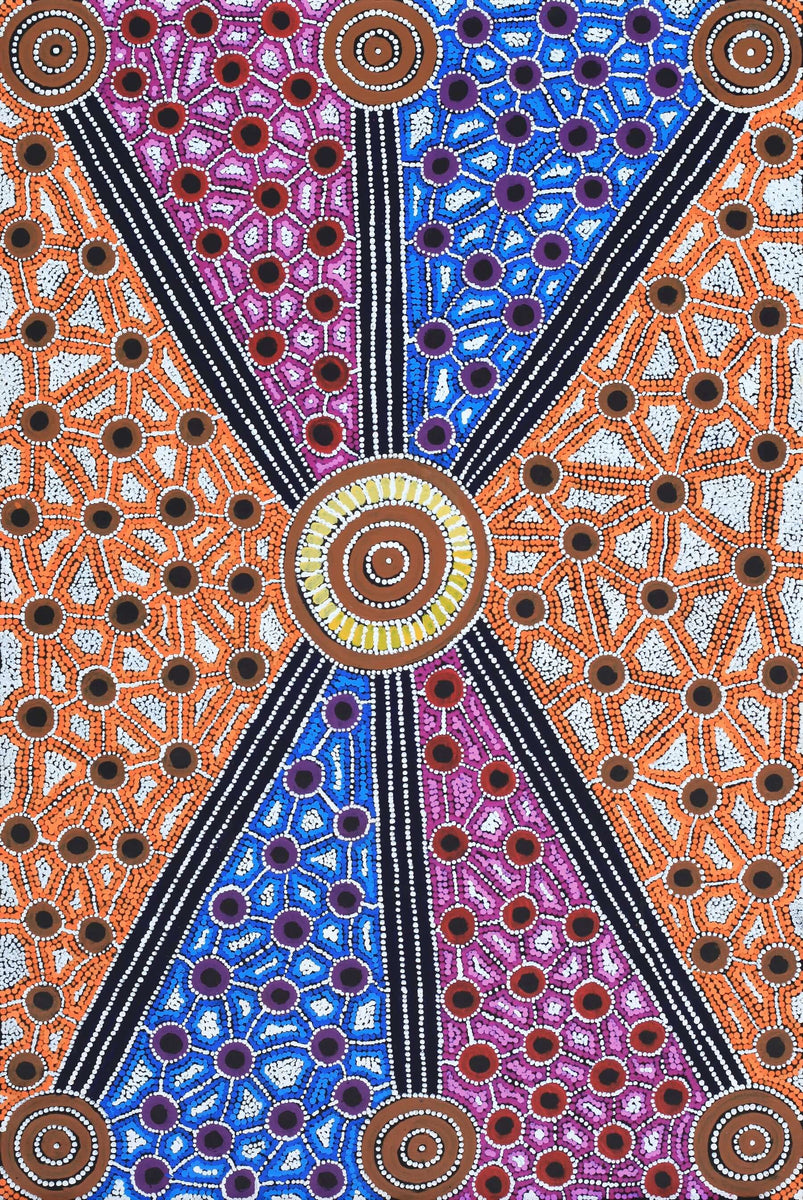 Aboriginal Art by Alfreda Nungarrayi Martin, Ngapa Jukurrpa (Water Dreaming) - Puyurru, 91x61cm - ART ARK®