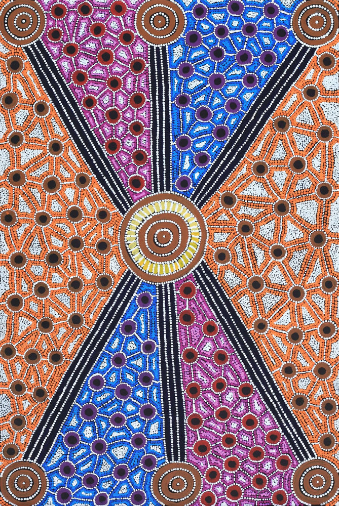 Aboriginal Artwork by Alfreda Nungarrayi Martin, Ngapa Jukurrpa (Water Dreaming) - Puyurru, 91x61cm