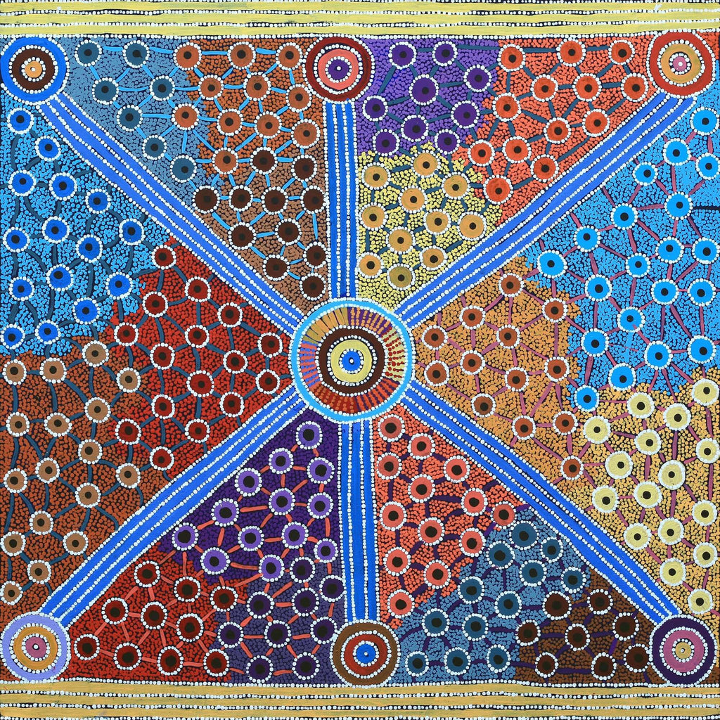 Aboriginal Art by Alfreda Nungarrayi Martin, Ngapa Jukurrpa (Water Dreaming) - Puyurru, 91x91cm - ART ARK®