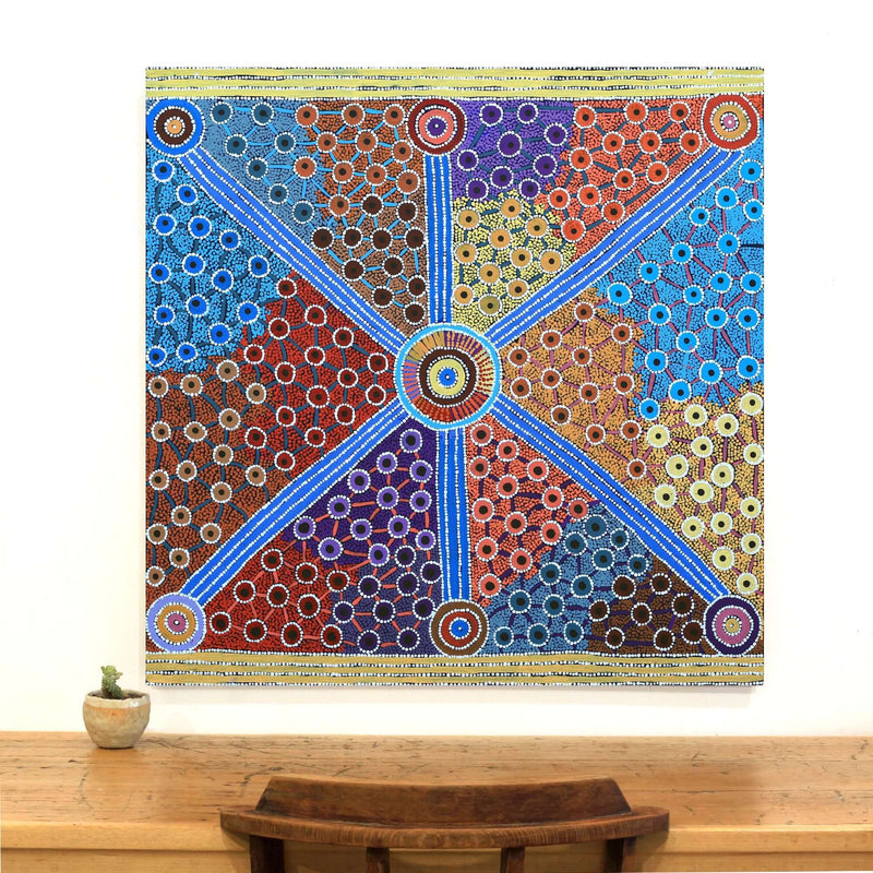 Aboriginal Artwork by Alfreda Nungarrayi Martin, Ngapa Jukurrpa (Water Dreaming) - Puyurru, 91x91cm