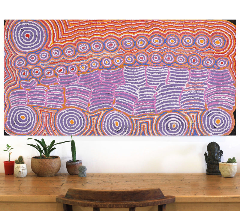 Aboriginal Artwork by Alice Nampijinpa Michaels, Lappi Lappi Jukurrpa, 122x61cm