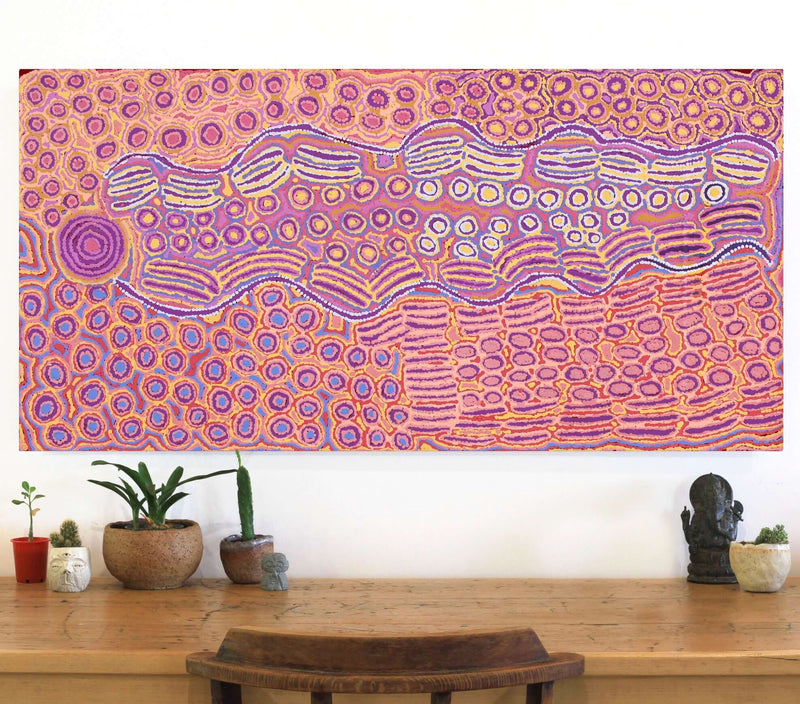 Aboriginal Artwork by Alice Nampijinpa Michaels, Lappi Lappi Jukurrpa, 122x61cm