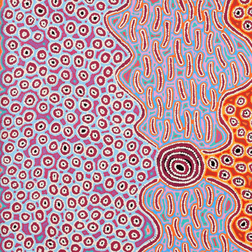 Aboriginal Artwork by Alice Nampijinpa Michaels, Lappi Lappi Jukurrpa, 91x91cm