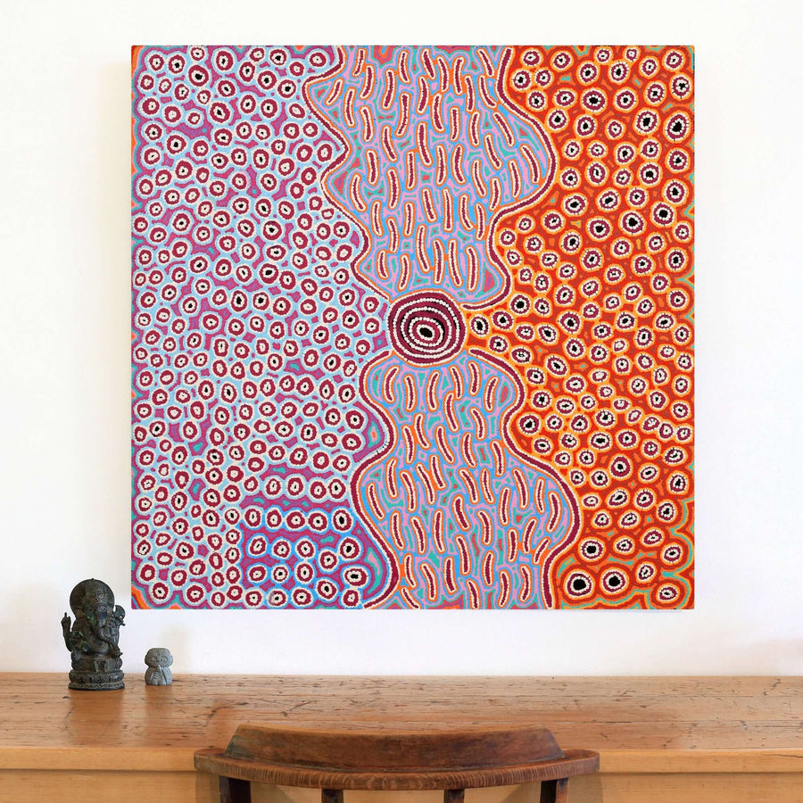 Aboriginal Artwork by Alice Nampijinpa Michaels, Lappi Lappi Jukurrpa, 91x91cm