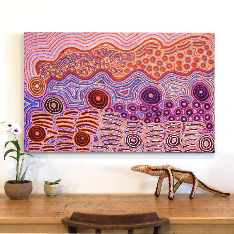 Aboriginal Artwork by Alice Nampijinpa Michaels, Lappi Lappi Jukurrpa, 122x76cm
