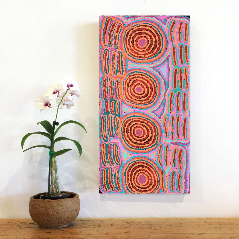 Aboriginal Artwork by Alice Nampijinpa Michaels, Lappi Lappi Jukurrpa, 61x30cm