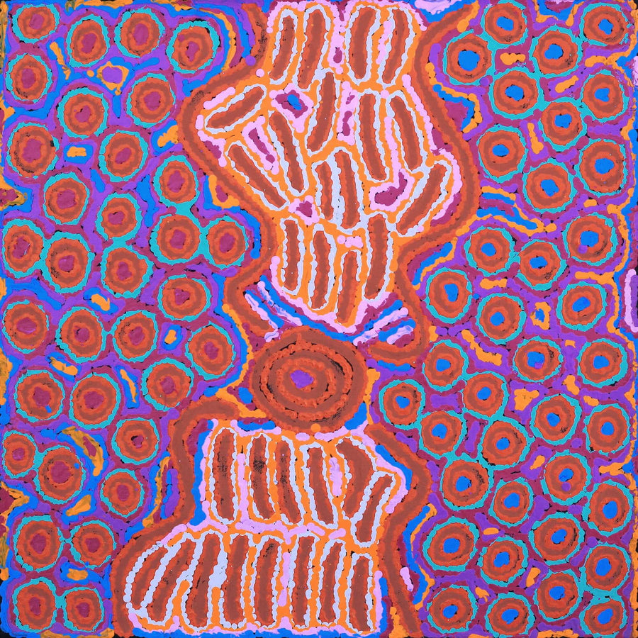 Aboriginal Artwork by Alice Nampijinpa Michaels, Lappi Lappi Jukurrpa, 46x46cm