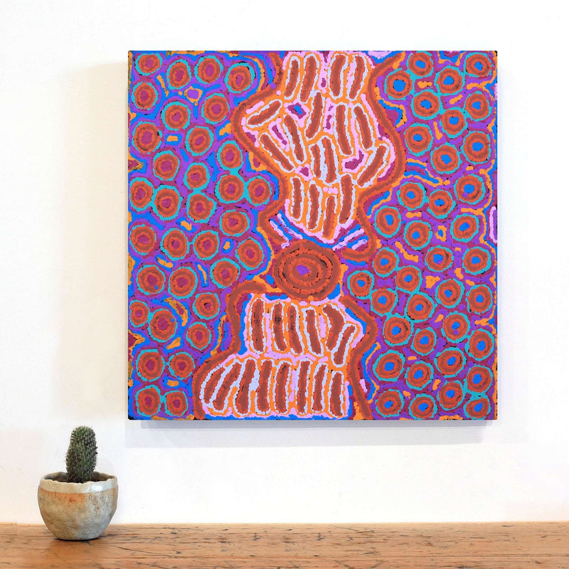 Aboriginal Artwork by Alice Nampijinpa Michaels, Lappi Lappi Jukurrpa, 46x46cm