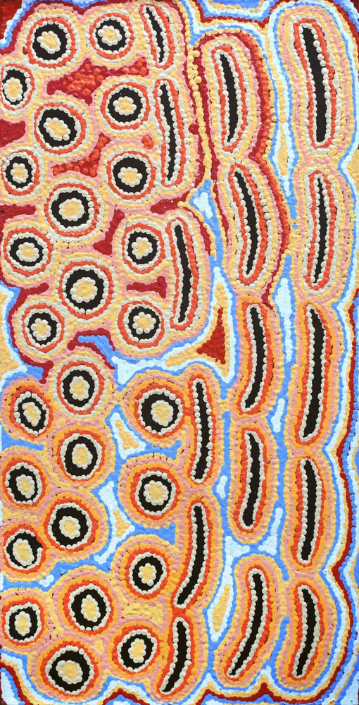 Aboriginal Artwork by Alice Nampijinpa Michaels, Lappi Lappi Jukurrpa, 61x30cm