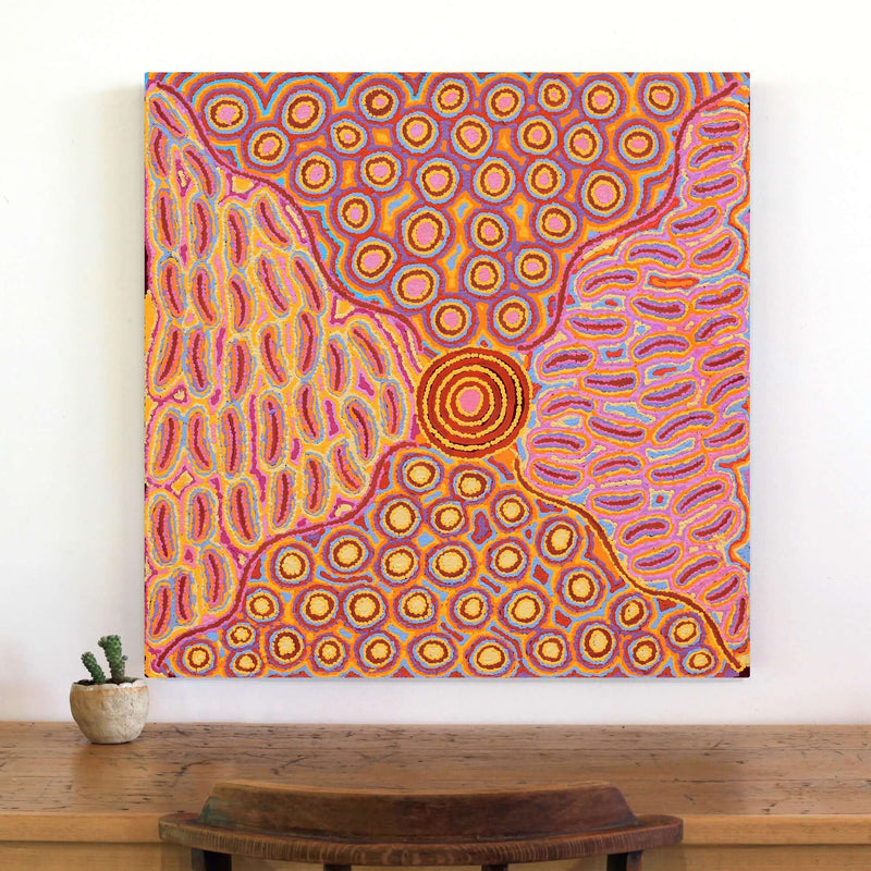 Aboriginal Artwork by Alice Nampijinpa Michaels, Lappi Lappi Jukurrpa, 76x76cm