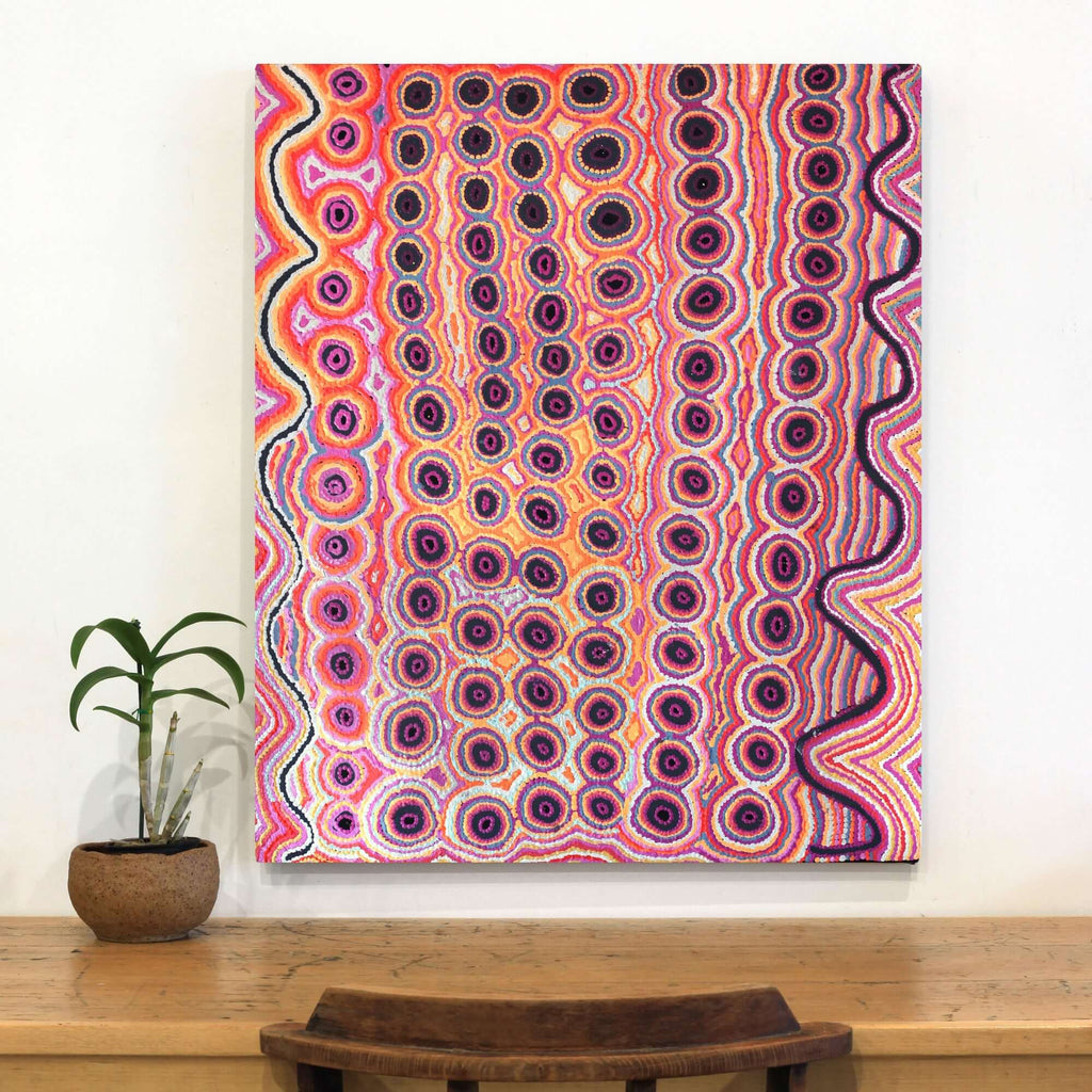 Aboriginal Artwork by Alice Nampijinpa Michaels, Lappi Lappi Jukurrpa, 91x76cm