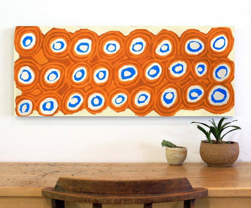 Aboriginal Artwork by Alice Nampitjinpa Dixon, Tjilkamala - Porcupine rockhole, 100x40cm