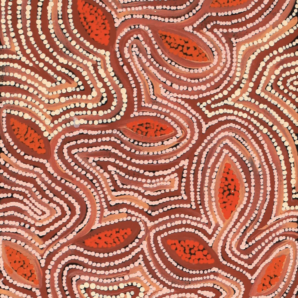 Aboriginal Artwork by Alicka Napanangka Brown, Yarla Jukurrpa (Bush Potato Dreaming), 122x30cm