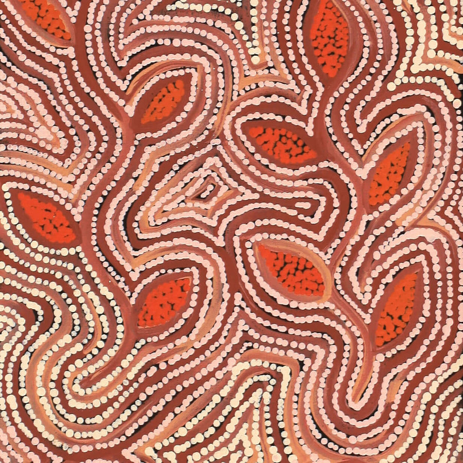 Aboriginal Artwork by Alicka Napanangka Brown, Yarla Jukurrpa (Bush Potato Dreaming), 122x30cm