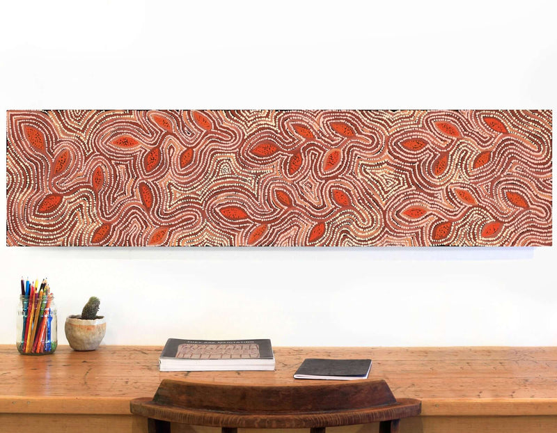 Aboriginal Artwork by Alicka Napanangka Brown, Yarla Jukurrpa (Bush Potato Dreaming), 122x30cm