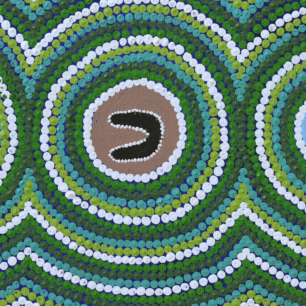 Aboriginal Artwork by Allison Napurrurla Gill, Ngapa Jukurrpa (Water Dreaming) - Puyurru, 30x30cm