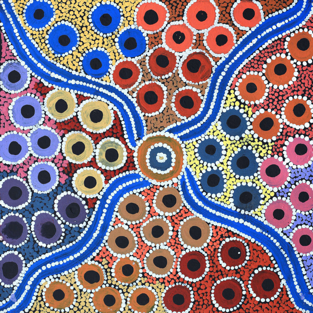 Aboriginal Artwork by Alfreda Nungarrayi Martin, Ngapa Jukurrpa (Water Dreaming) - Puyurru, 30x30cm