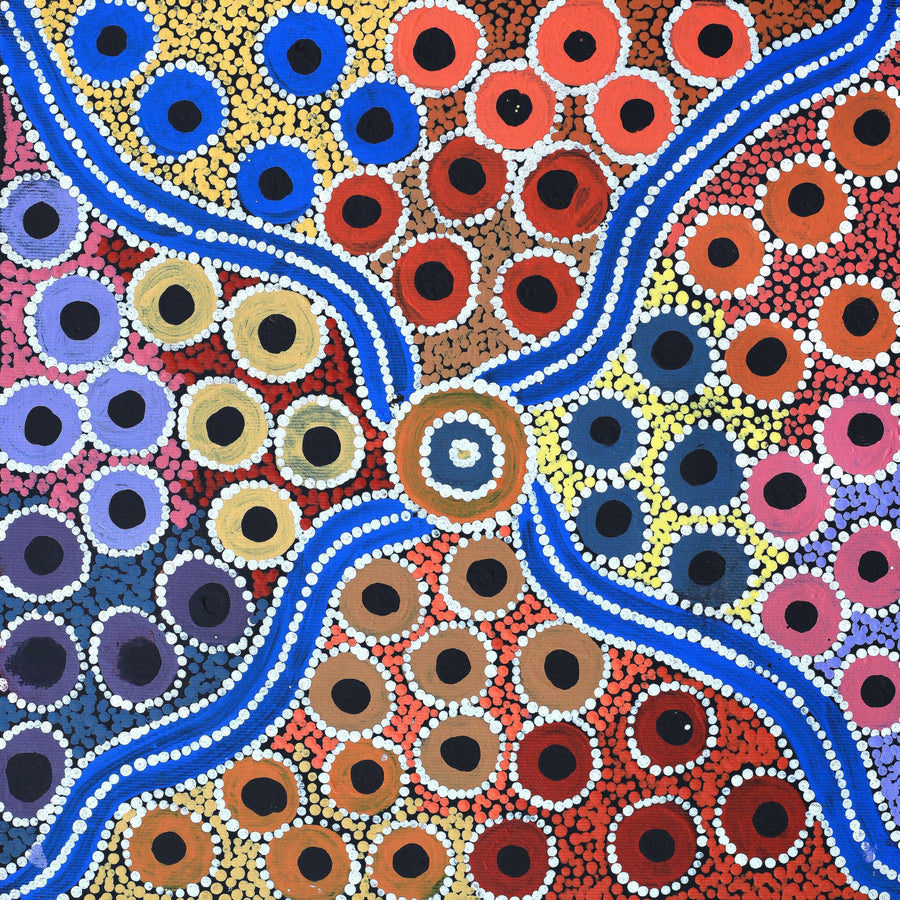 Aboriginal Artwork by Alfreda Nungarrayi Martin, Ngapa Jukurrpa (Water Dreaming) - Puyurru, 30x30cm