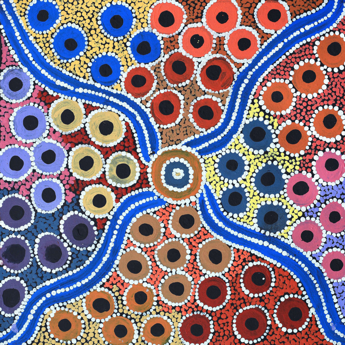 Aboriginal Art by Alfreda Nungarrayi Martin, Ngapa Jukurrpa (Water Dreaming) - Puyurru, 30x30cm - ART ARK®