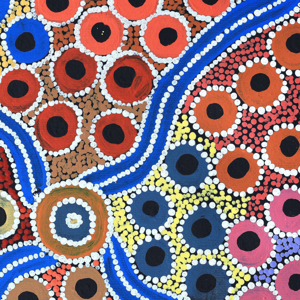 Aboriginal Artwork by Alfreda Nungarrayi Martin, Ngapa Jukurrpa (Water Dreaming) - Puyurru, 30x30cm