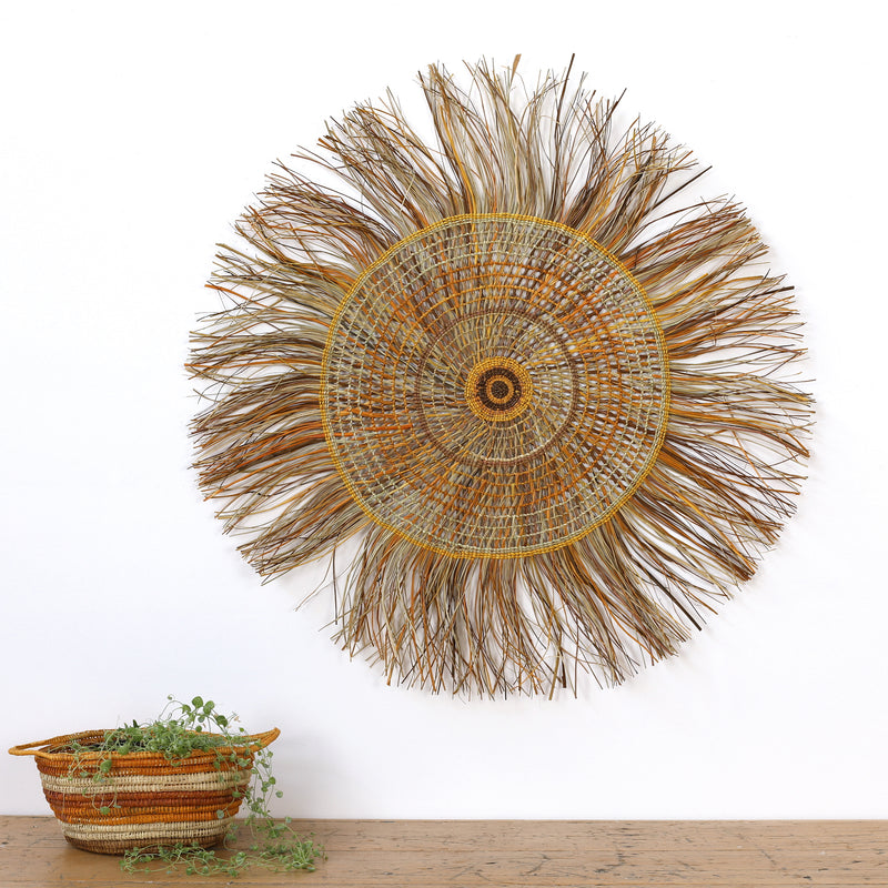 Aboriginal Artwork by Anna Ramatha Malibirr, Gapuwiyak - Woven Mat 94cm