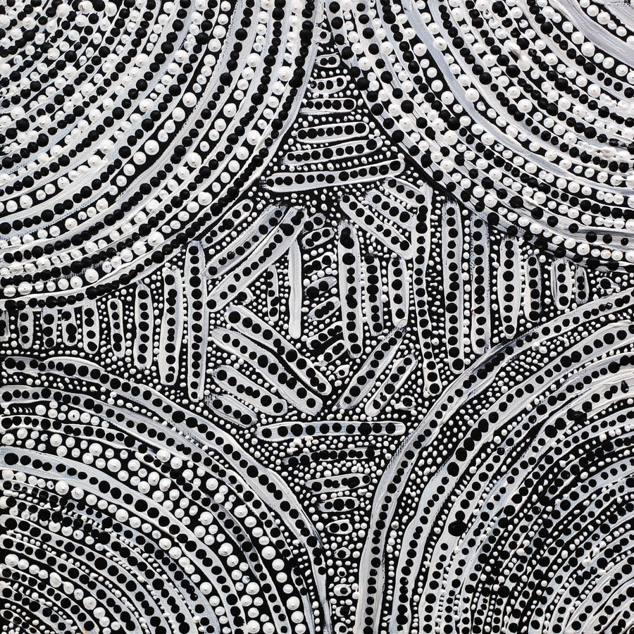 Aboriginal Artwork by Andrea Napanangka Tasman, Ngapa Jukurrpa (Water Dreaming) - Mikanji, 30x30cm