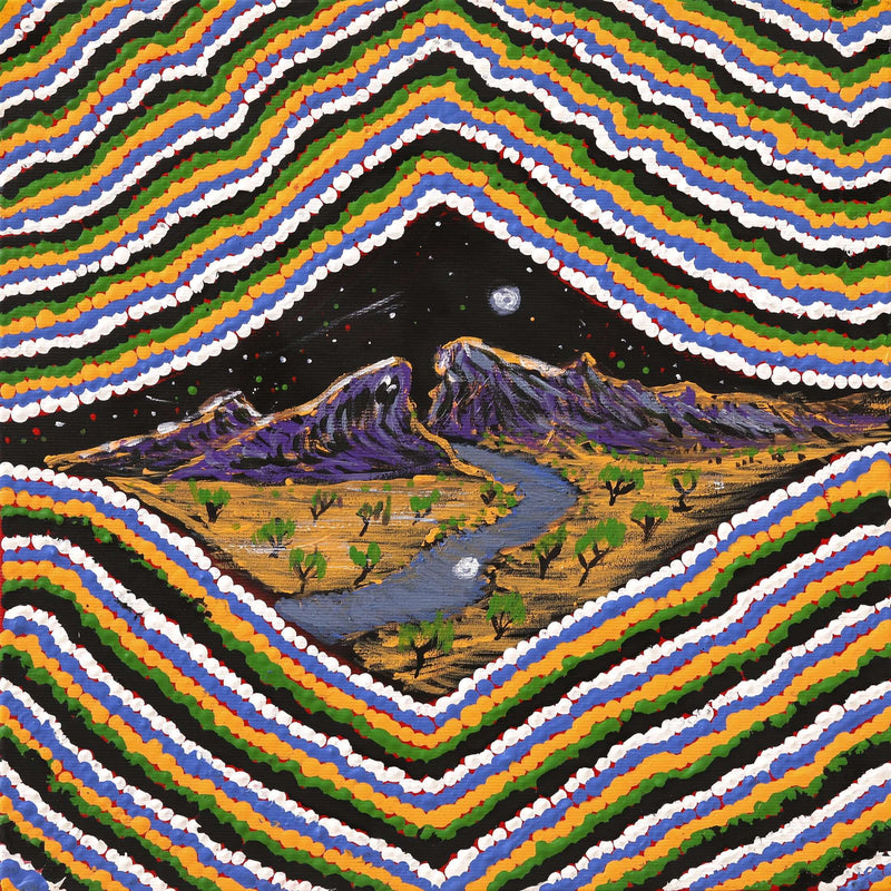 Aboriginal Artwork by Andrew Jampijinpa Brown, Nguru Yurntumu-wana (Country around Yuendumu), 30x30cm