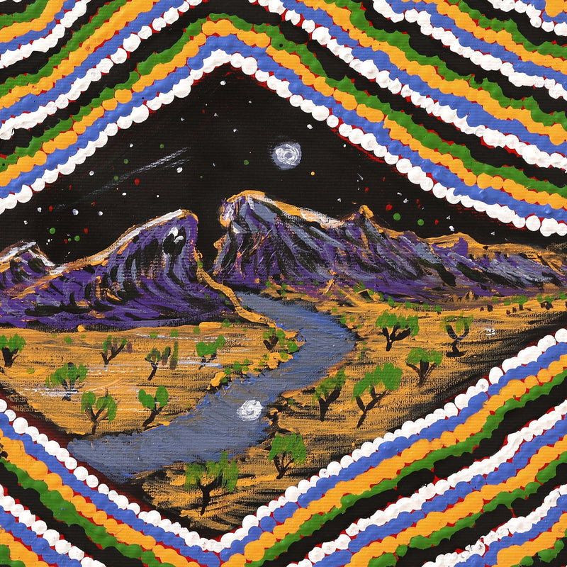 Aboriginal Artwork by Andrew Jampijinpa Brown, Nguru Yurntumu-wana (Country around Yuendumu), 30x30cm