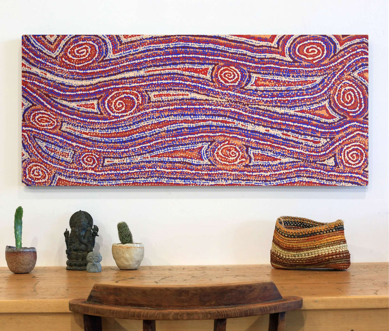 Aboriginal Artwork by Angelina Nampijinpa Tasman, Ngapa Jukurrpa (Water Dreaming) - Pirlinyarnu, 107x46cm