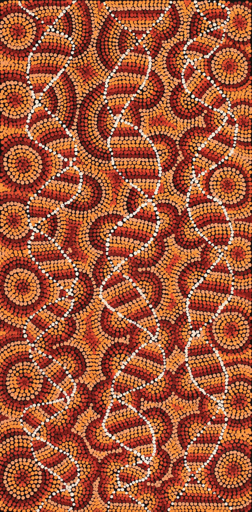 Aboriginal Artwork by Angela Nangala Robertson, Watiya-warnu Jukurrpa (Seed Dreaming) 61x30cm