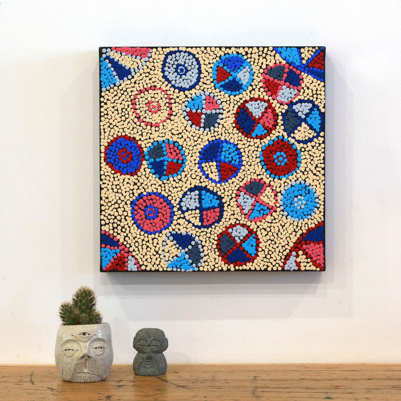 Aboriginal Artwork by Angela Nangala Robertson, Watiya-warnu Jukurrpa (Seed Dreaming), 30x30cm
