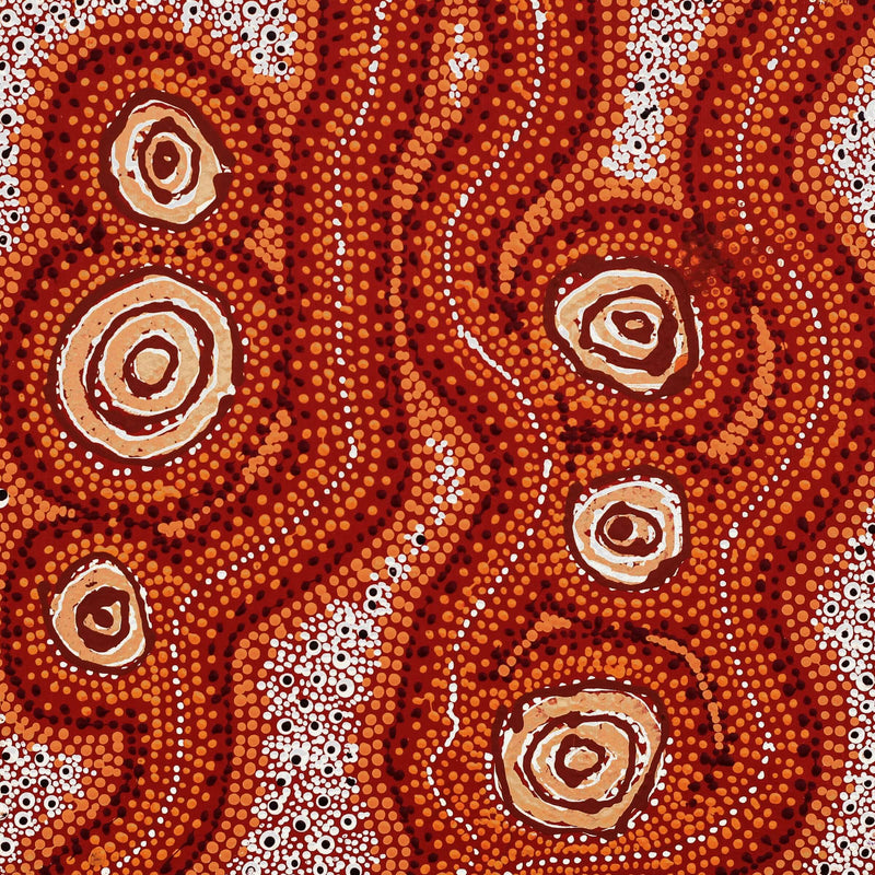 Aboriginal Artwork by Angelina Nampijinpa Tasman, Ngapa Jukurrpa (Water Dreaming) - Pirlinyarnu, 30x30cm