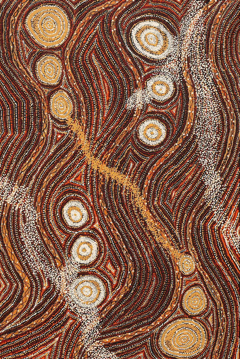 Aboriginal Art by Angelina Nampijinpa Tasman, Ngapa Jukurrpa (Water Dreaming) - Pirlinyarnu, 91x61cm - ART ARK®