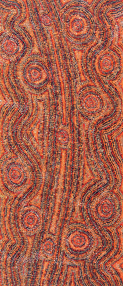 Aboriginal Artwork by Angelina Nampijinpa Tasman, Ngapa Jukurrpa (Water Dreaming) - Pirlinyarnu, 107x46cm
