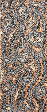 Aboriginal Artwork by Angelina Nampijinpa Tasman, Ngapa Jukurrpa (Water Dreaming) - Pirlinyarnu, 107x46cm