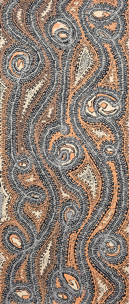 Aboriginal Artwork by Angelina Nampijinpa Tasman, Ngapa Jukurrpa (Water Dreaming) - Pirlinyarnu, 107x46cm - ART ARK®