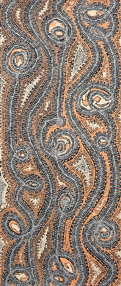 Aboriginal Artwork by Angelina Nampijinpa Tasman, Ngapa Jukurrpa (Water Dreaming) - Pirlinyarnu, 107x46cm