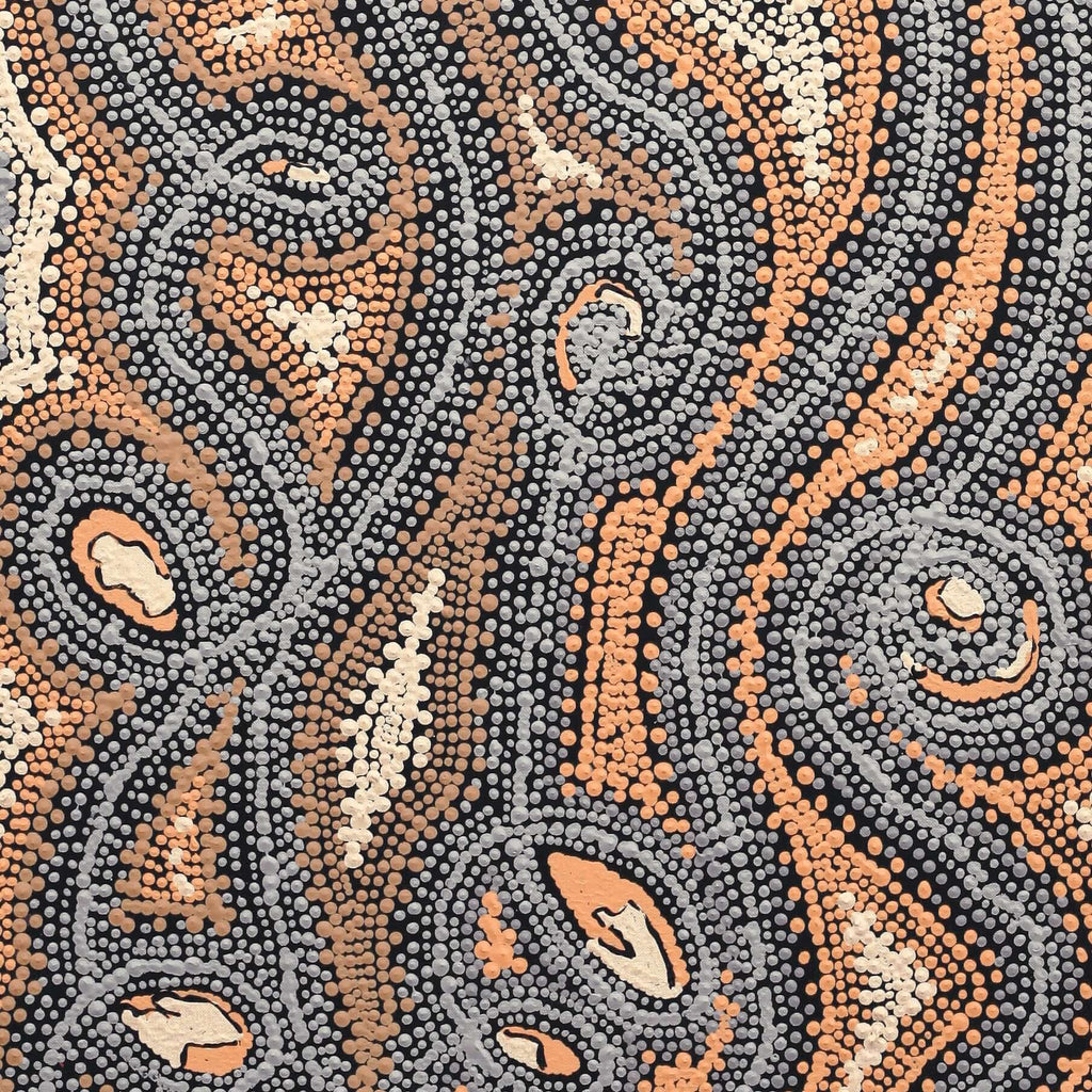 Aboriginal Artwork by Angelina Nampijinpa Tasman, Ngapa Jukurrpa (Water Dreaming) - Pirlinyarnu, 107x46cm