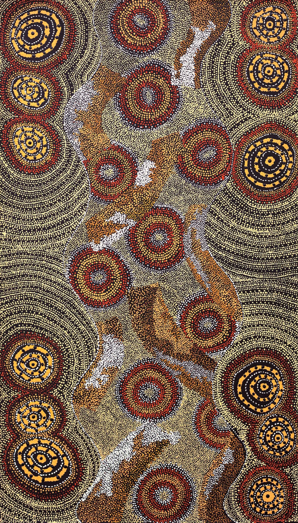 Aboriginal Artwork by Angelina Nampijinpa Tasman, Ngapa Jukurrpa (Water Dreaming) - Pirlinyarnu, 107x61cm
