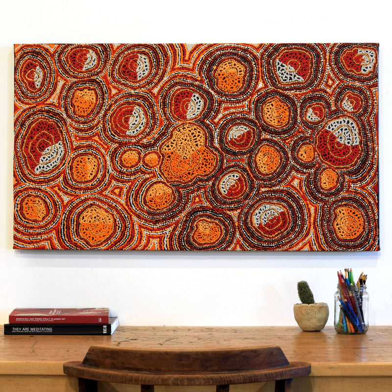 Aboriginal Artwork by Angelina Nampijinpa Tasman, Ngapa Jukurrpa (Water Dreaming) - Pirlinyarnu, 107x61cm