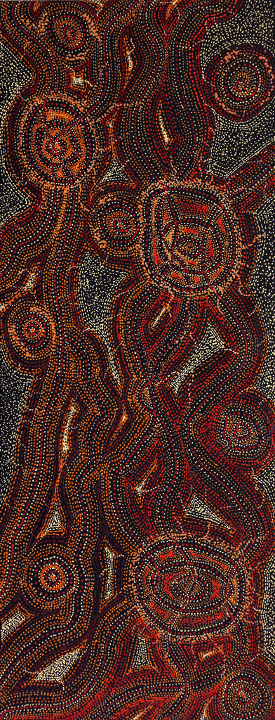 Aboriginal Artwork by Angelina Nampijinpa Tasman, Ngapa Jukurrpa (Water Dreaming) - Pirlinyarnu, 122x46cm