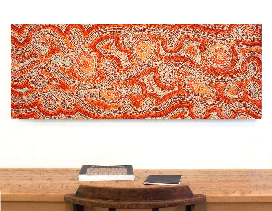 Aboriginal Artwork by Angelina Nampijinpa Tasman, Ngapa Jukurrpa (Water Dreaming) - Pirlinyarnu, 122x46cm