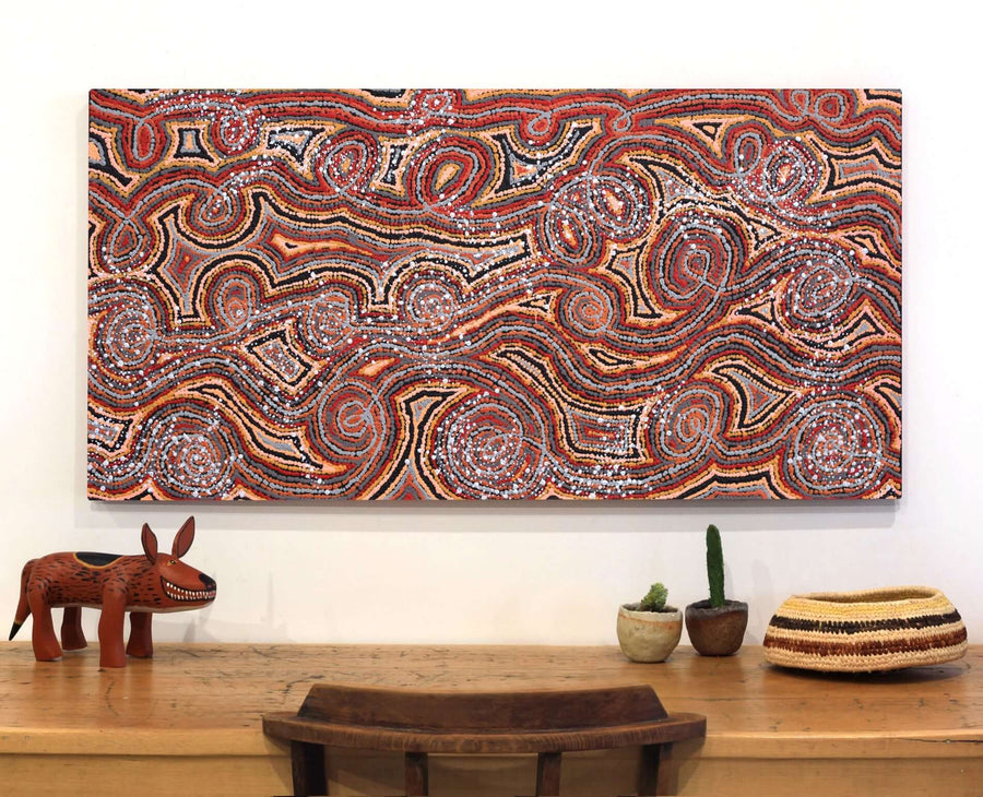 Aboriginal Artwork by Angelina Nampijinpa Tasman, Ngapa Jukurrpa (Water Dreaming) - Pirlinyarnu, 122x61cm