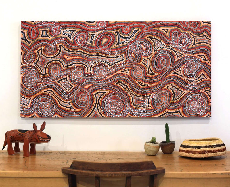 Aboriginal Artwork by Angelina Nampijinpa Tasman, Ngapa Jukurrpa (Water Dreaming) - Pirlinyarnu, 122x61cm