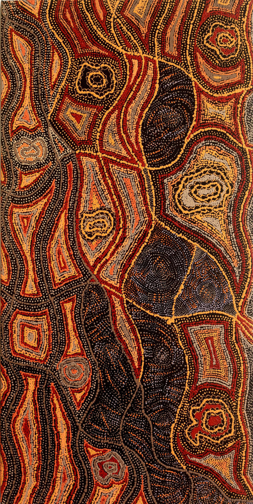 Aboriginal Artwork by Angelina Nampijinpa Tasman, Ngapa Jukurrpa (Water Dreaming) - Pirlinyarnu, 122x61cm