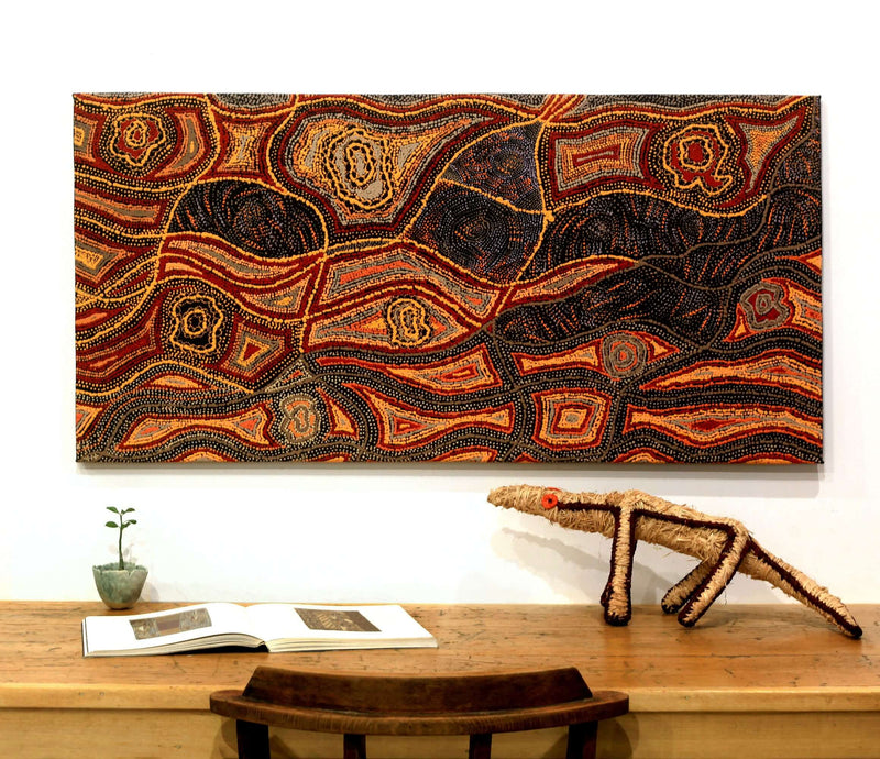 Aboriginal Artwork by Angelina Nampijinpa Tasman, Ngapa Jukurrpa (Water Dreaming) - Pirlinyarnu, 122x61cm
