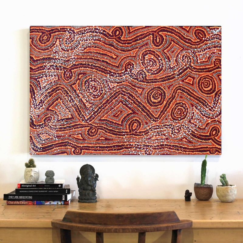 Aboriginal Artwork by Angelina Nampijinpa Tasman, Ngapa Jukurrpa (Water Dreaming) - Pirlinyarnu, 91x61cm