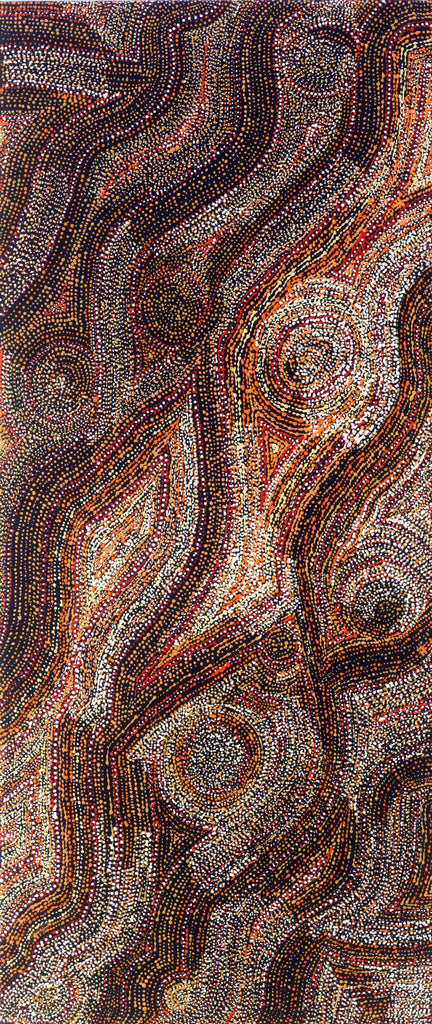 Aboriginal Artwork by Angelina Nampijinpa Tasman, Ngapa Jukurrpa (Water Dreaming) - Pirlinyarnu, 107x46cm