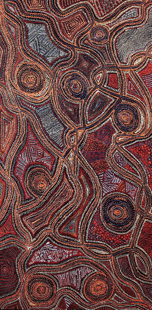 Aboriginal Artwork by Angelina Nampijinpa Tasman, Ngapa Jukurrpa (Water Dreaming) - Pirlinyarnu, 122x61cm